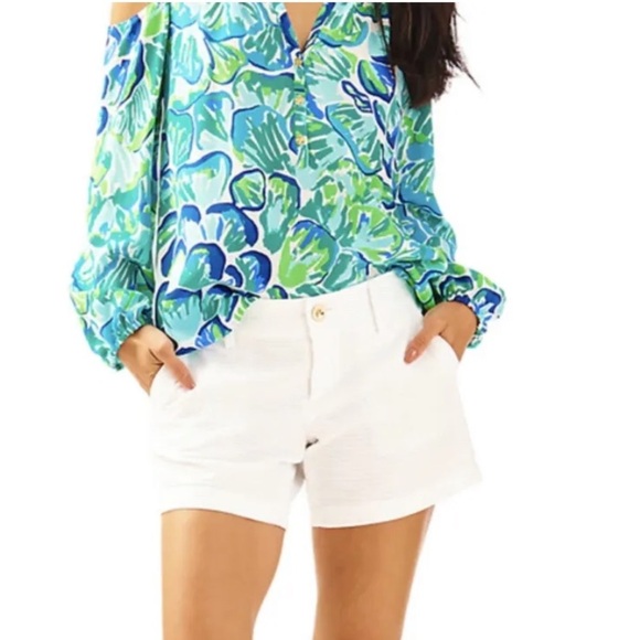 Lilly Pulitzer xsmall blue shell print silk top - Picture 2 of 7